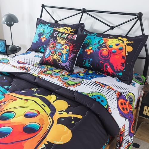 ADASMILE A & S 6 Piece Game Console Comforter Full for Boys Gaming Bedding