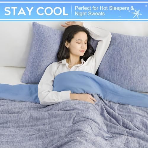 CHOSHOME Cooling Comforter Cooling Blanket, Q-Max 0.45 Cool Sleeping Summer Blanket for Hot Sleeper Night Sweats, Cal King 96" x 102", Blue