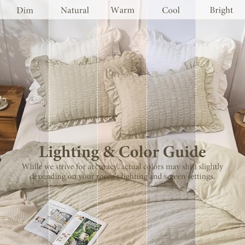 JOLLYVOGUE Twin/Twin XL Comforter Set, 2 Pieces Linen Seersucker Lightweight Fluffy Bedding Set, Twin Ruffle Comforter, All Season Soft Microfiber Shabby Chic Bed Set