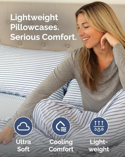 King Pillow Cases Set of 10 - Ultra Soft Pillowcase Covers - Blue Stripes