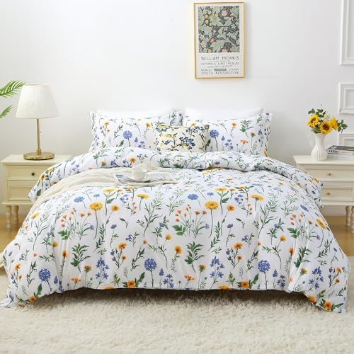 Mooreeke Floral Twin Size Comforter Sets, Dandelion Floral Botanical Patterned Bedding for All Seasons, 2-Piece Vintage Bed in a Bag with Fluffy Quilted Reversible Comforter & Pillow Sham
