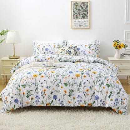 Mooreeke Floral Full Size Comforter Sets, Dandelion Floral Botanical Patterned Bedding for All Seasons, 3-Piece Vintage Bed in a Bag with Fluffy Quilted Reversible Comforter & 2 Pillow Shams