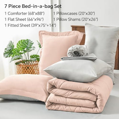 BEDELITE Twin Comforter Set 5 Pieces, Reversible Dusty Pink Bed in A Bag