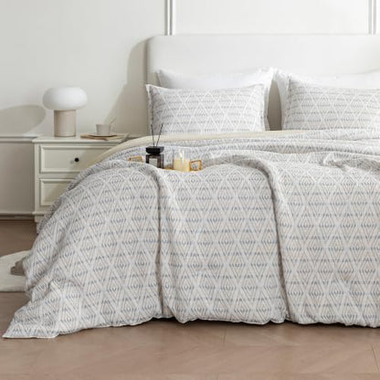 SLEEP ZONE Comforters Full Set, Modern Boho Bedding Set Beige 3 Pcs