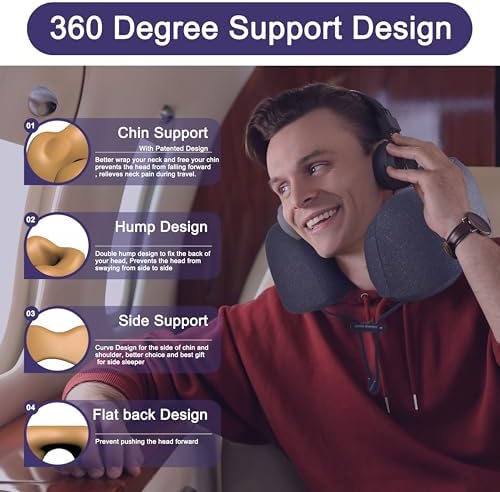 napfun Neck Pillow for Travel, Memory Foam Airplane Pillow, Full Black