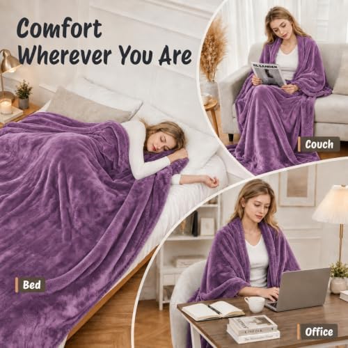 Eydna Electric Heated Blanket Full Size 72"x84",Fast Heating, Soft Plush Microplush for Bed & Couch, 10 Hours Auto Off 5 Heating Levels, Machine Washable, Gifts for Womens & Family-Light Purple