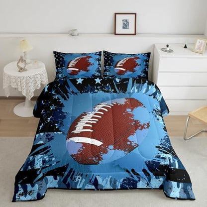 Camouflage Comforter Set, Kids Boys Football Bedding Set American Flag Down Comforter for Teens Adult Young Men, USA Federations Stars Stripes Duvet Sets Tie Dye Bedroom Decor, Blue(Queen Size)