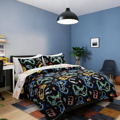 Holawakaka Kid Teen Glow in The Dark Gamer Full Comforter Set 5-Pieces