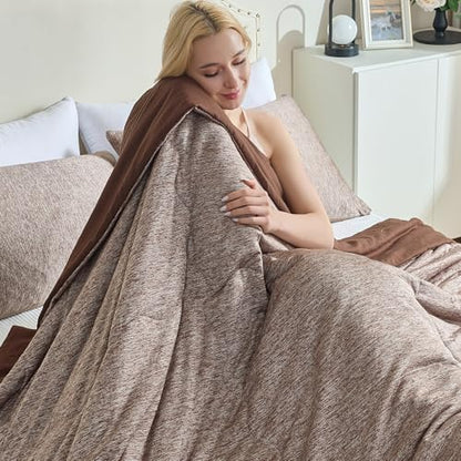 CHOSHOME Cooling Comforter Cooling Blanket, Q-Max 0.45 Cool Sleeping Summer Blanket for Hot Sleeper Night Sweats, Cal King 96" x 102", Brown