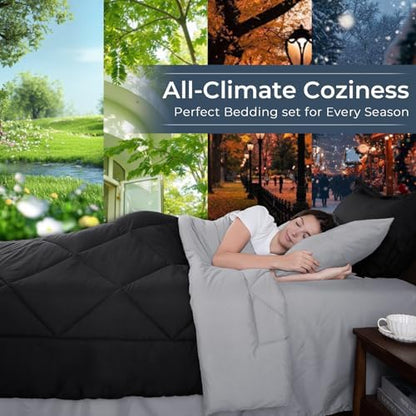 HEVUMYI 7-Piece Full Comforter Set, Black & Light Grey Bed in a Bag