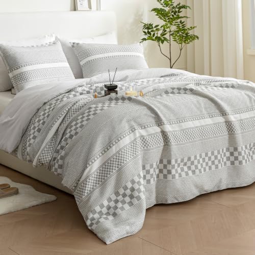SLEEP ZONE Comforters Cal King Set, Striped Lattice Bedding Set Gray 3 Pcs