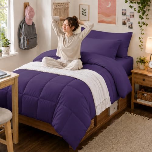 Anluoer Twin Comforter Set, 5 Piece Bed in a Bag Twin Bedding Sets