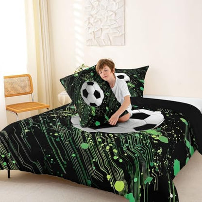 Erosebridal Soccer Bedding Full,Football Comforter Set Cool Sports Game Bed Sets Hippie Graffiti Style Duvet Insert 3 Pieces