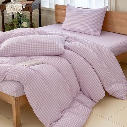 NSNLGSGC Purple Gingham Duvet Cover Set, Twin