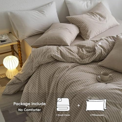 MooMee Striped Duvet Cover Set 100% Washed Cotton Linen Like Cal King