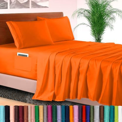 Elegant Comfort 4-Piece Bed Sheet Set - Luxury Bedding 1500 Premium Hotel Quality Microfiber, All Around Elastic 18-24 Inches Deep Fitted Sheet- Extra Deep Pocket Sheets, Queen, Persimmon