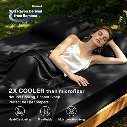 MR&HM Twin Sheets 3 Pieces, Rayon Derived from Bamboo Blend, Black