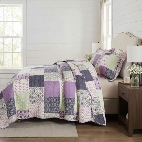 HoneiLife Quilt Sets King Size - Microfiber Quilts 3-Pieces, Lightweight Bedspreads for King Bed Use, Checkered Coverlets Vintage Bed Cover King Quilt Bedding Set All Season Quilts