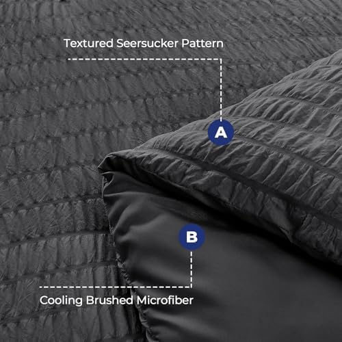 HYMOKEGE Twin Comforter Set Seersucker 5 Pieces, All Season Luxury Bed in a Bag for Bedroom, Bedding Set with Comforters, Sheets, Pillowcase & Sham, Dark Grey