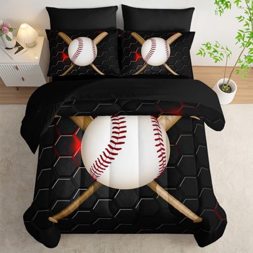 HOSIMA Teens 7Pcs Baseball King Comforter Set with Sheets Sports Bedding.