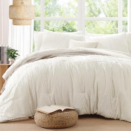 Full Size Comforter Set White Tufted Boho Bedding Sets Farmhouse 7 Pieces