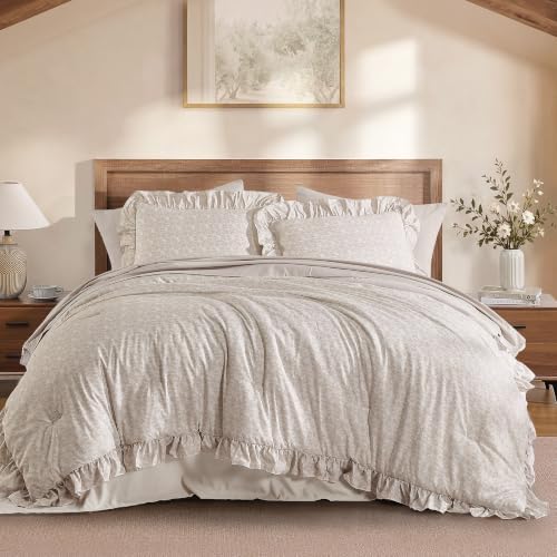 BLOOMHAVEN Full Size Comforter Sets-7 Pieces Ruffle Bedding Floral Sheet