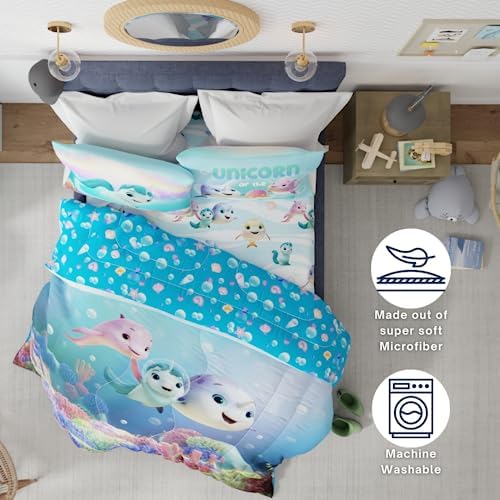 DreamWorks Not Quite Narwhal Kids Bedding Super Soft Comforter and Sheet Set, 5 Piece Full Size, (Official Licensed Product) By Franco