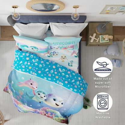 DreamWorks Not Quite Narwhal Kids Bedding Super Soft Comforter and Sheet Set, 5 Piece Full Size, (Official Licensed Product) By Franco