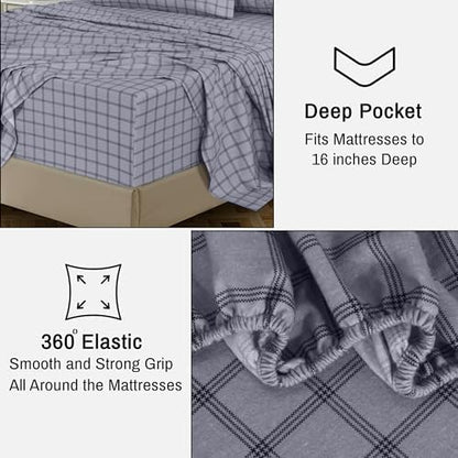 RUVANTI Flannel Sheets Set Queen Size, Open Grid Check