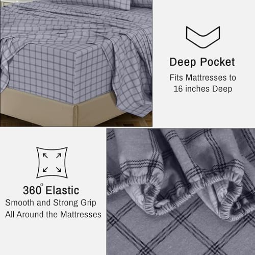 RUVANTI Flannel Sheets Set Full Size, Open Grid Check