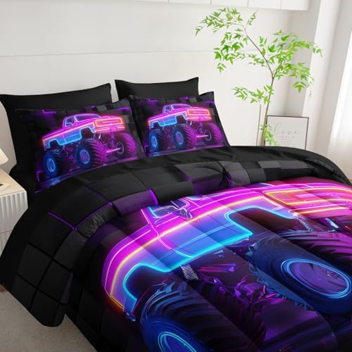HOSIMA 7Pcs Truck Twin Comforter Set Cool Extreme Sports Bedding for Boys.