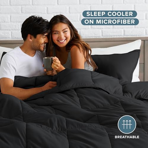 Bare Home Queen Comforter Set - 1800 Ultra Soft (Queen, Black)