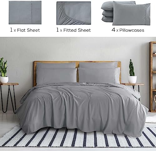 Mueller UltraTemp King Size Sheets Set – 6 Piece Premium Bedding, Silky Soft, Cooling, Deep Pocket up to 16", Breathable Heat Transfer, Wrinkle-Resistant & Hypoallergenic, Light Gray