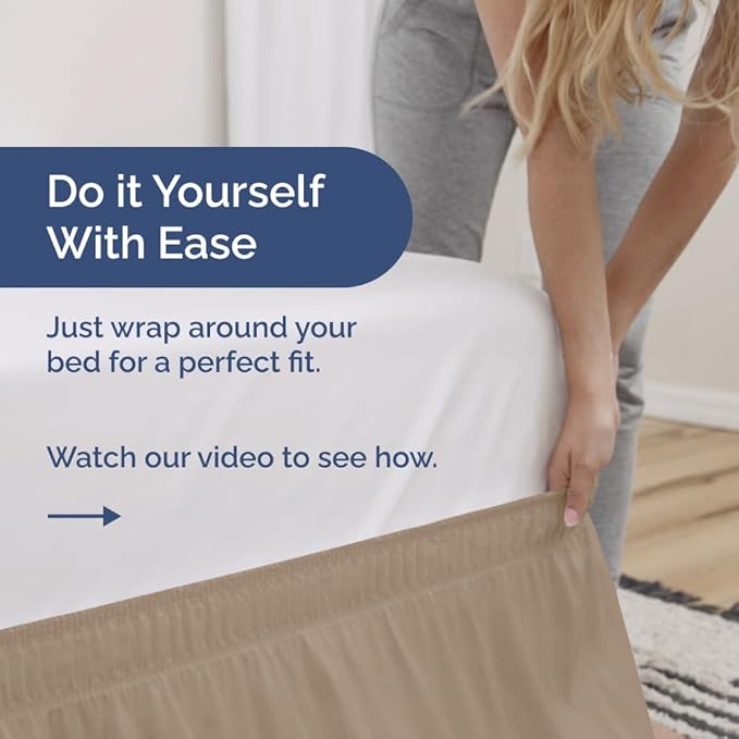Wrap Around Dust Ruffle Bed Skirt - Cream - for King Size Beds with 21 Inch Drop - Easy Fit Elastic Strap - Adjustable Pleated Bedskirt w/Brushed Fabric - Wrinkle Free - for Women, Men, Kids & Teens
