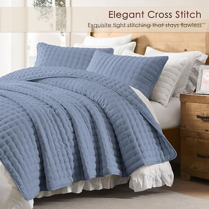 WDCOZY Cloud Soft Quilt Set, Twin Size, Dusty Blue, 2 Pieces 68x90 inches