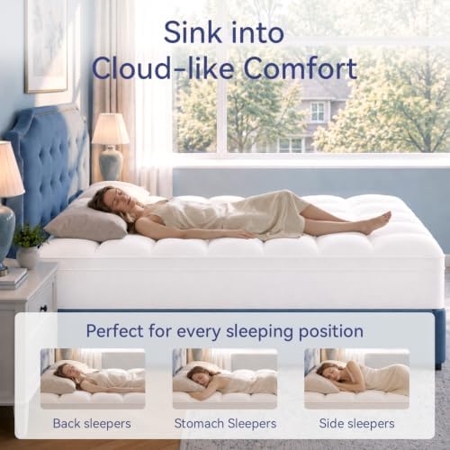 ELEMUSE Full XL Mattress Topper, Thick Pillow Top Bed Topper Mattress Pad