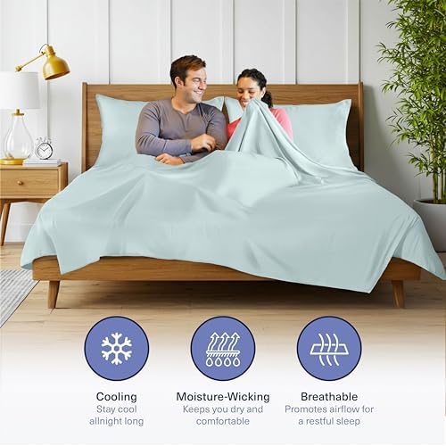 Kickoff Viscose Bamboo Sheets Twin Size 3-pc 100% Organic Bamboo Viscose Bed Cooling Sheets Twin Size Set Cool Bedding for hot Sleepers Sheet Set - Gift Ready Packaging (Coastal Blue, T)