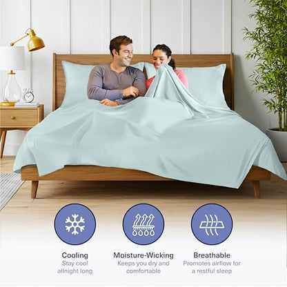 Kickoff Viscose Bamboo Sheets Twin Size 3-pc 100% Organic Bamboo Viscose Bed Cooling Sheets Twin Size Set Cool Bedding for hot Sleepers Sheet Set - Gift Ready Packaging (Coastal Blue, T)