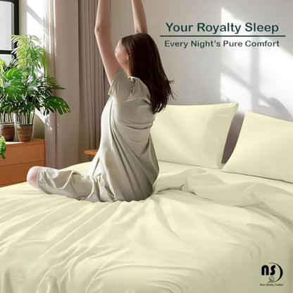 NON Sticky cotton Adjustable Split King Sheet Set for Sleep Number Beds, Premium 100% Long Staple Cotton Bedding, Two Twin XL 39" X 80" Fitted Sheets Fits Up to 18" Deep Mattress, Ivory Solid