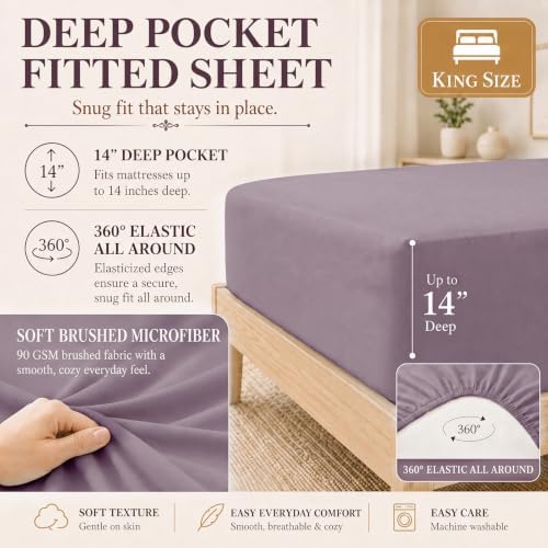 CozyLux King Size Comforter Set Dusty Purple- 7 Pieces Bed in a Bag