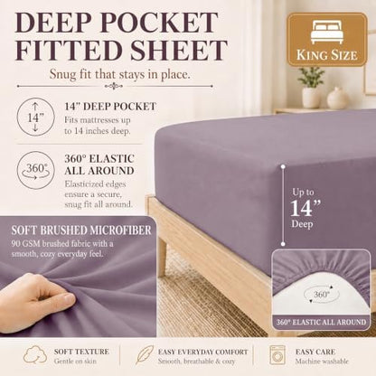 CozyLux King Size Comforter Set Dusty Purple- 7 Pieces Bed in a Bag