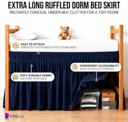 Dorm Room Bed Skirt Twin XL 42" Drop, College Split Corner Bedskirt, Navy