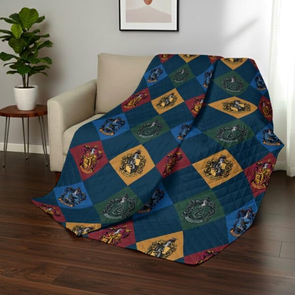 Warner Bros Harry Potter House Crest Sampler Quilted Throw Blanket, Wizarding World Design, Adults Boys Girls, Soft Lightweight Bedding for Bed, or Couch, 60 x 80 inches