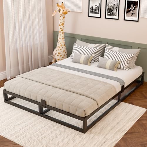 Bilily 6 Inch Queen Bed Frame with Steel Slat Support,Low Profile Queen Metal Platform Bed Frame Mattress Foundation,Heavy Duty,No Box Spring Needed,Easy Assembly,Noise Free