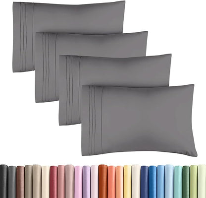 King Standard Pillow Cases Set of 4 - Soft Hotel Quality Pillowcase Covers - Comfy Bedding for Women, Men, Kids & Teens - Machine Washable Pillow Protectors - 4 Piece - King Standard Size Dark Grey