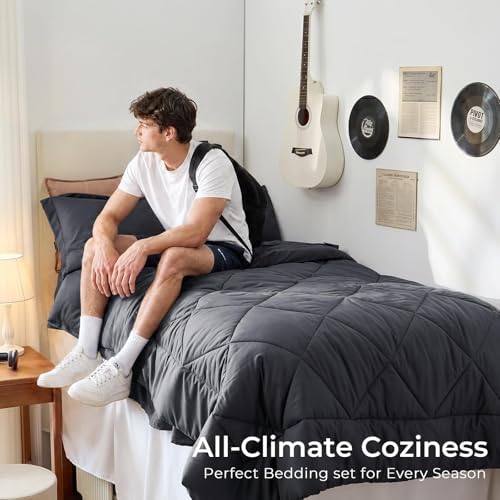 HEVUMYI 5-Piece Twin Comforter Set, Dark Gray Bed in a Bag