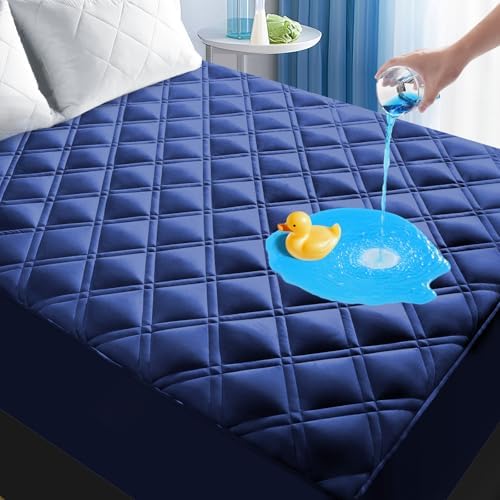 Meelus Full Mattress Protector Waterproof, Fitted Deep Pocket 8"-21", Blue