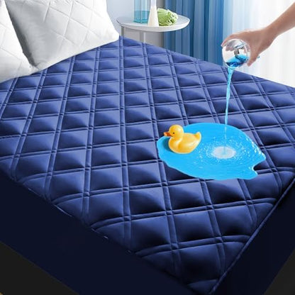 Twin XL Mattress Protector Waterproof, Fitted Deep Pocket 8"-21", Blue