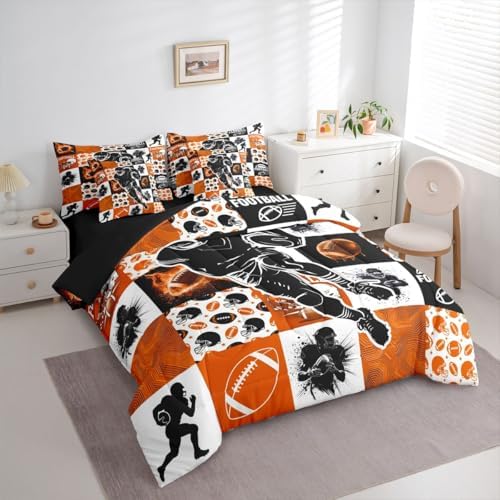 Erosebridal Sports Geometric Comforter Sets with Sheets - Football Bedding Set Full for Boys Girls Rugby 7Pcs Bed in a Bag, Cool Sports Game Bed Set