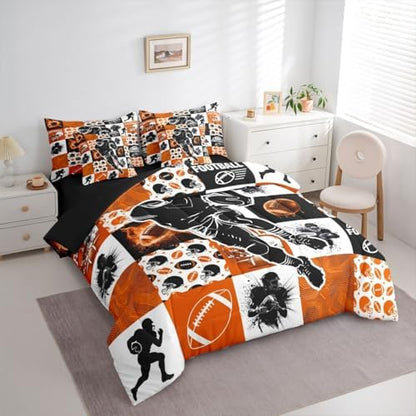 Erosebridal Sports Geometric Comforter Sets with Sheets - Football Bedding Set King for Boys Girls Rugby 7Pcs Bed in a Bag, Cool Sports Game Bed Set